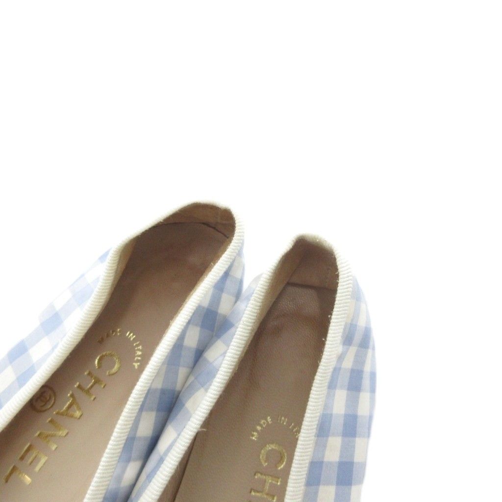 Chanel Valleyshoes Flat Gingham Check Ribbon Toe Cap Light Blue White Black — view 6