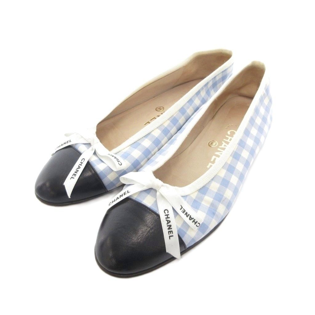 Chanel Valleyshoes Flat Gingham Check Ribbon Toe Cap Light Blue White Black