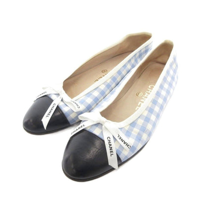 Chanel Valleyshoes Flat Gingham Check Ribbon Toe Cap Light Blue White Black