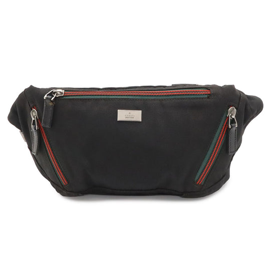 Gucci Sherry Line Belt Bag Waist Pouch Hip Nylon Canvas Black Silver
