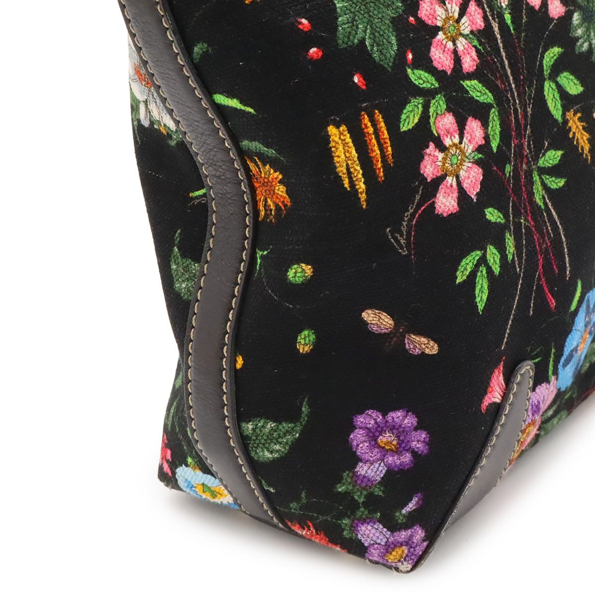 Gucci Flora Tote Bag Floral Pattern Flower Canvas Leather Black Multicolor Gold — view 8