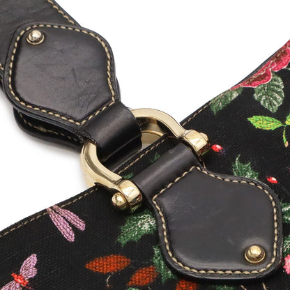 Gucci Flora Tote Bag Floral Pattern Flower Canvas Leather Black Multicolor Gold — view 6