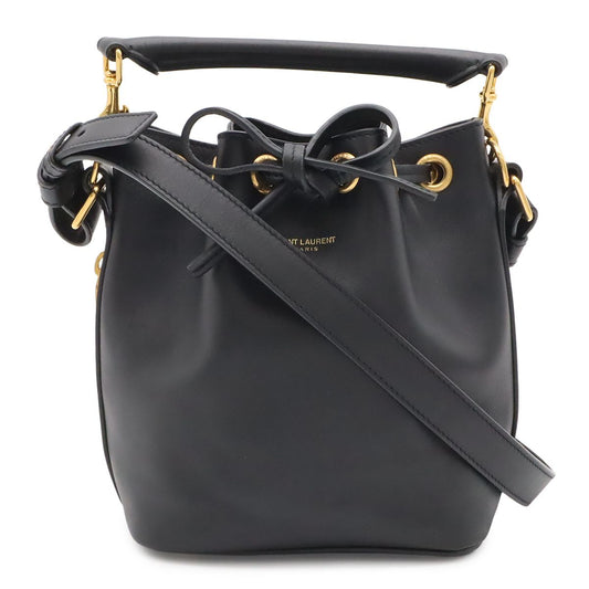 Saint Laurent Paris YSL Emmanuel Bucket Bag 2-Way Shoulder Leather Black