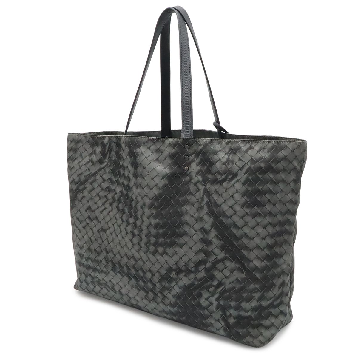 Bottega Veneta Intreccio Illusion Tote Shoulder Bag Nylon Leather Gray Charm — view 2