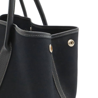 Hermes Garden Party PM Tote Shoulder Bag Toile Officier Leather Black Silver — view 7