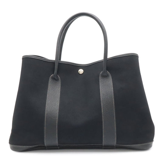 Hermes Garden Party PM Tote Shoulder Bag Toile Officier Leather Black Silver