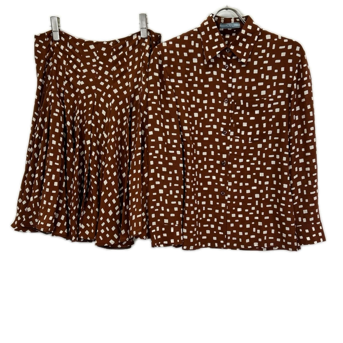 Prada Brown White Square Dot Side Zip Set 38