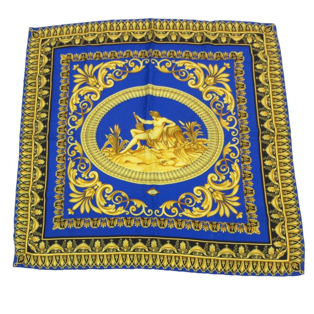 Versace Scarf Silk 100% All Over Print Gold Blue