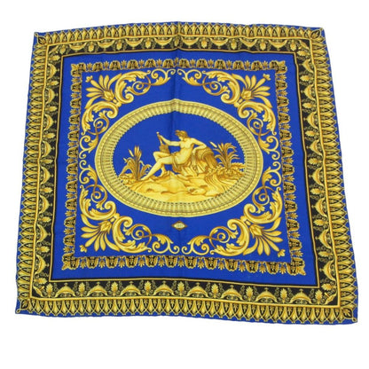 Versace Scarf Silk 100% All Over Print Gold Blue