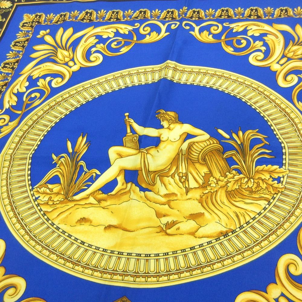 Versace Scarf Silk 100% All Over Print Gold Blue — view 5
