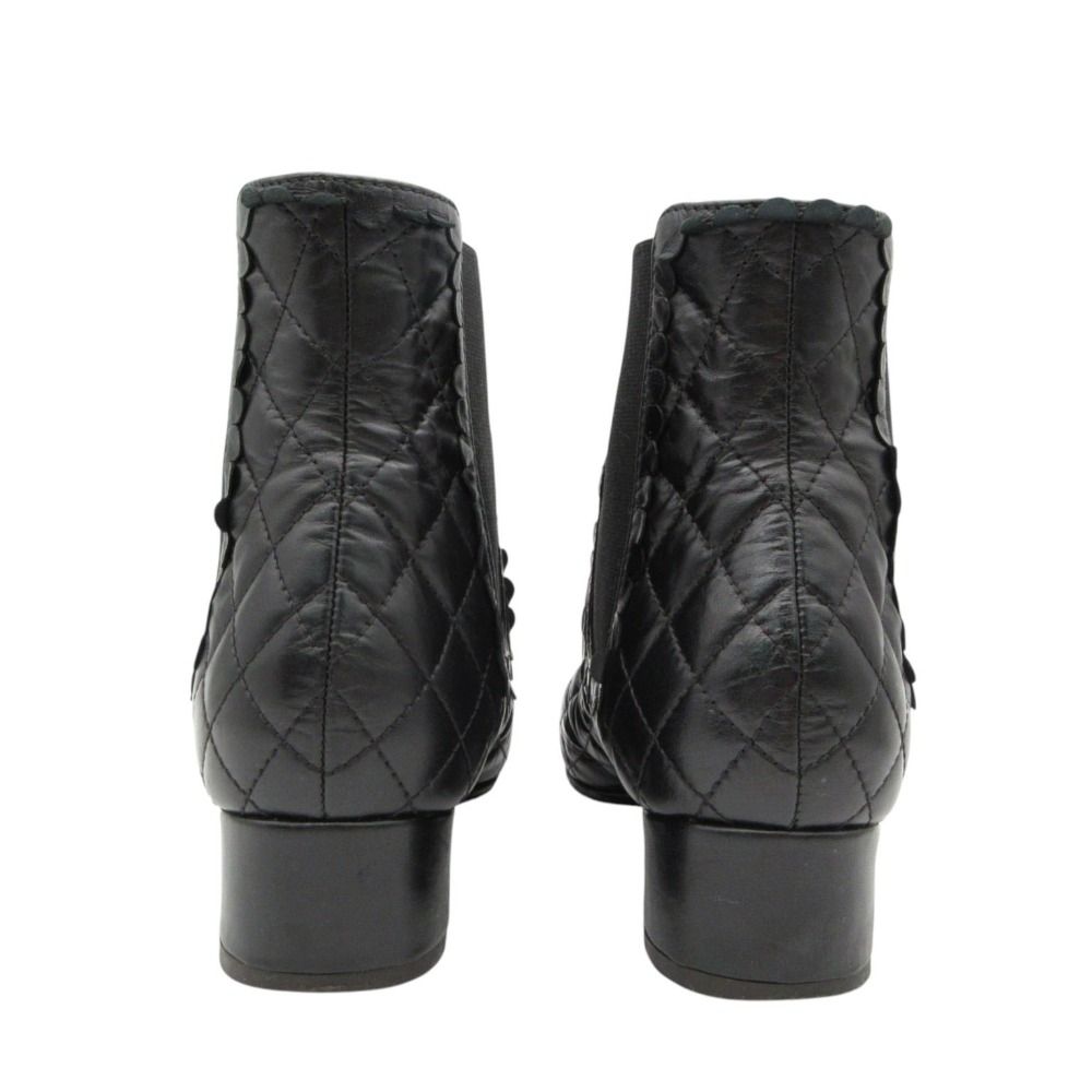 Chanel Boots CC Logo Quilted Leather Side Gore Shoes Black — view 5