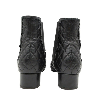 Chanel Boots CC Logo Quilted Leather Side Gore Shoes Black — view 5