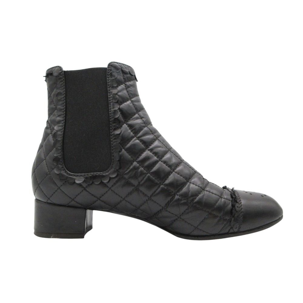 Chanel Boots CC Logo Quilted Leather Side Gore Shoes Black — view 2