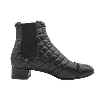 Chanel Boots CC Logo Quilted Leather Side Gore Shoes Black — view 2
