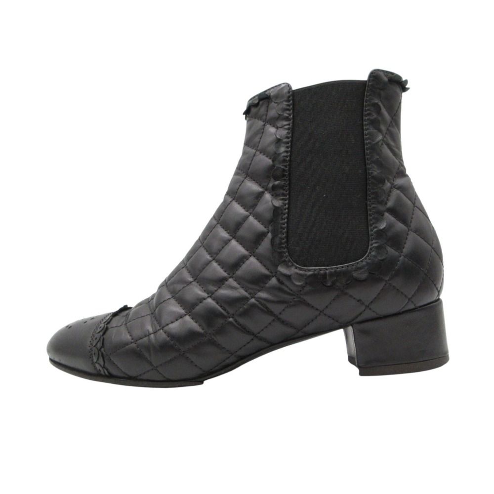 Chanel Boots CC Logo Quilted Leather Side Gore Shoes Black