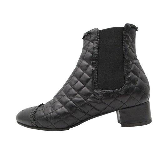 Chanel Boots CC Logo Quilted Leather Side Gore Shoes Black