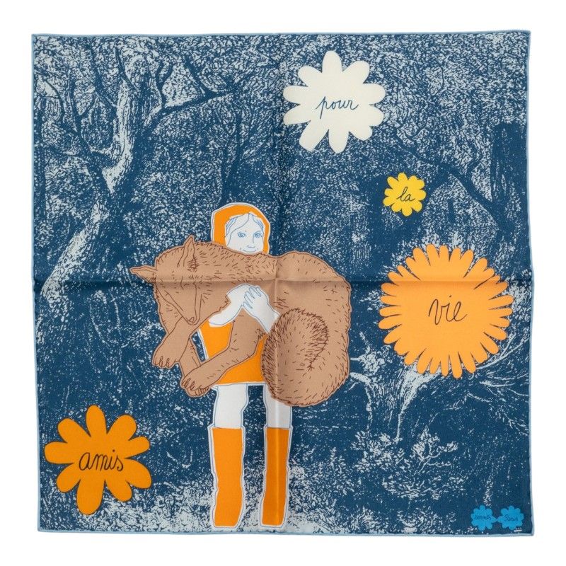 Hermes Carre 45 Gavroche Amis Pour la Vie Lifelong Friend Scarf Blue Multicolor