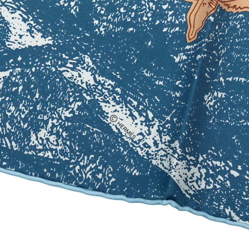 Hermes Carre 45 Gavroche Amis Pour la Vie Lifelong Friend Scarf Blue Multicolor — view 8