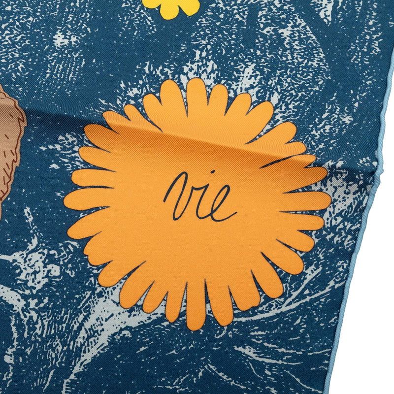 Hermes Carre 45 Gavroche Amis Pour la Vie Lifelong Friend Scarf Blue Multicolor — view 5