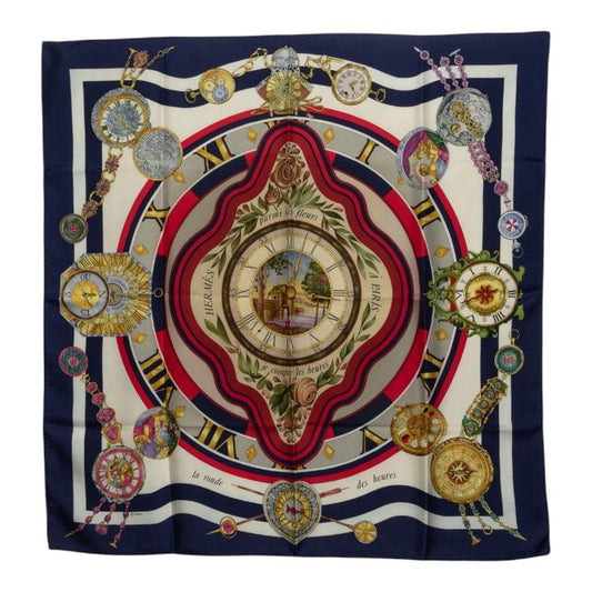Hermes Carre 90 Parmi les Fleurs Je Compt Time Among Flowers Scarf Large Navy
