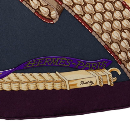 Hermes Carre 90 Ceintures Et Liens Belts and Laces Scarf Purple Multicolor Silk — view 3