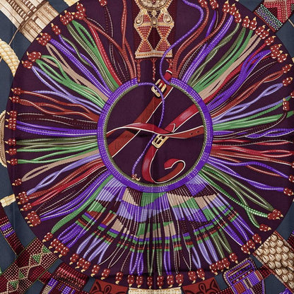 Hermes Carre 90 Ceintures Et Liens Belts and Laces Scarf Purple Multicolor Silk — view 2