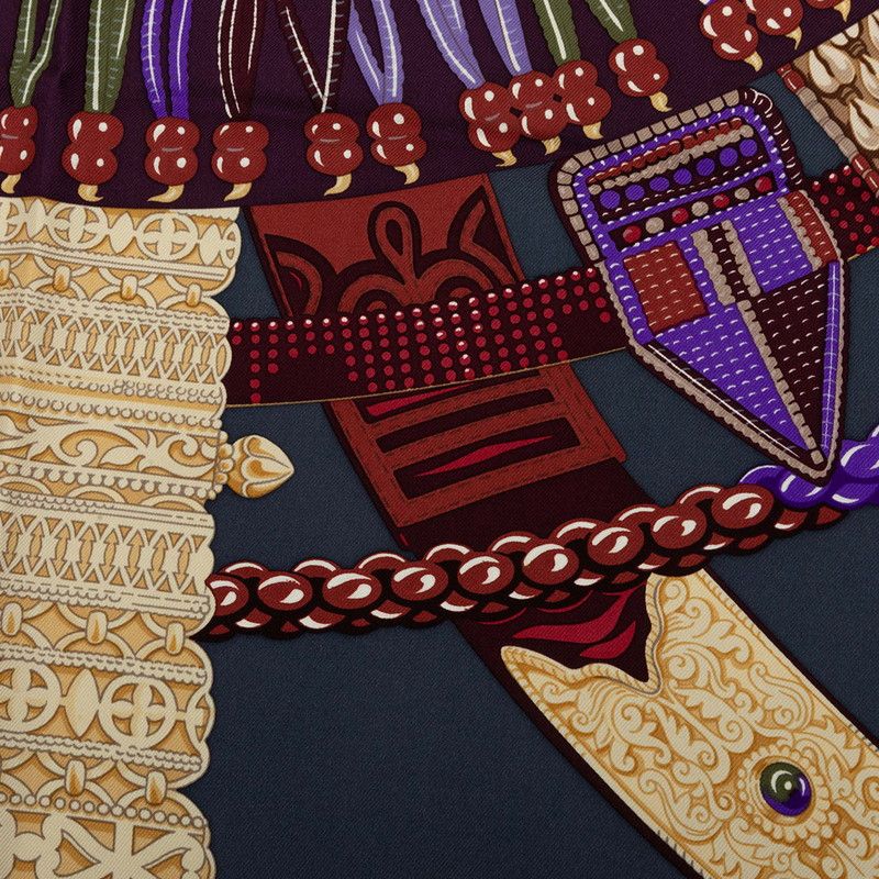 Hermes Carre 90 Ceintures Et Liens Belts and Laces Scarf Purple Multicolor Silk — view 5