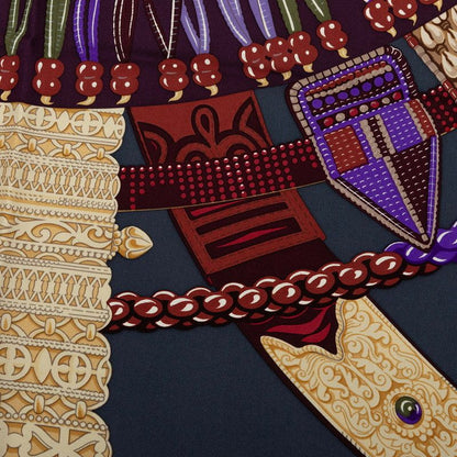 Hermes Carre 90 Ceintures Et Liens Belts and Laces Scarf Purple Multicolor Silk — view 5