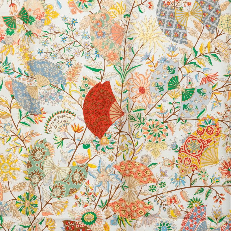 Hermes Carre 90 Flower Blooming Fabric Fleurs Et Papillons de Tissus Scarf — view 2