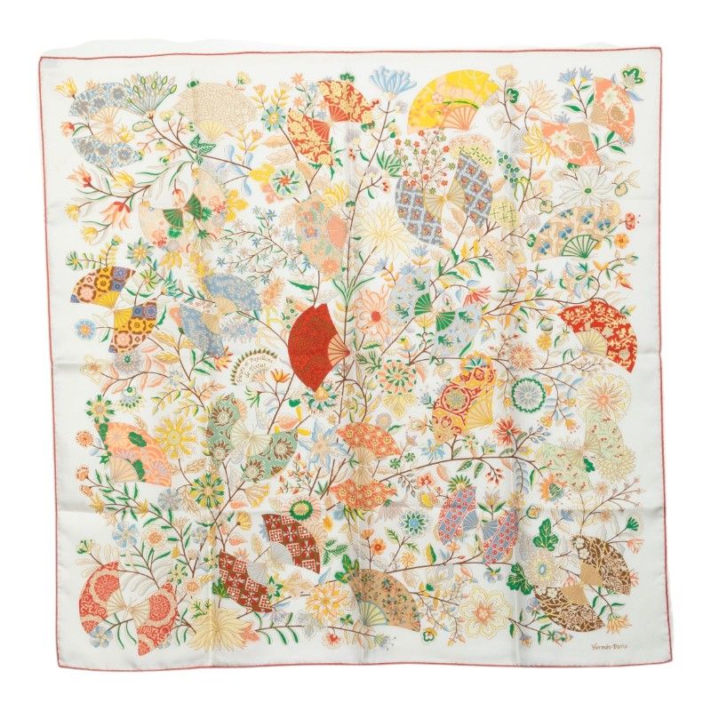 Hermes Carre 90 Flower Blooming Fabric Fleurs Et Papillons de Tissus Scarf