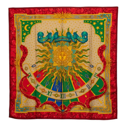 Hermes Carre 90 Carpe Diem Enjoy Your Day Scarf Large Format Red Multicolor Silk