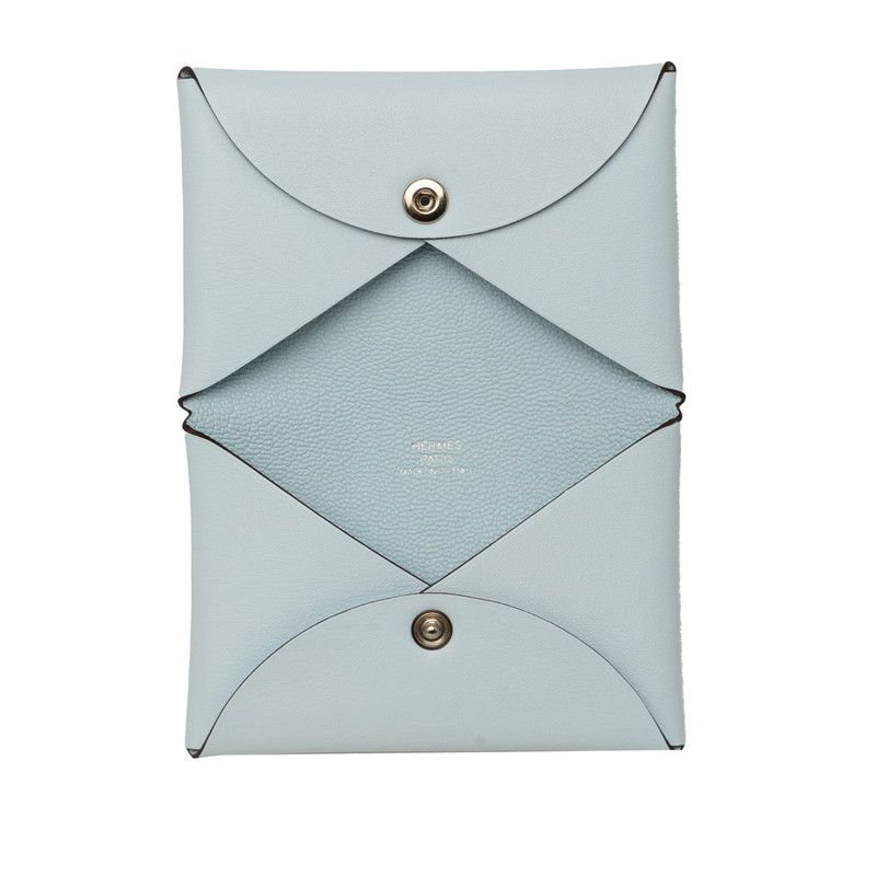 Hermes Calvi Ali Cyan Card Case Light Blue Veau Swift — view 4