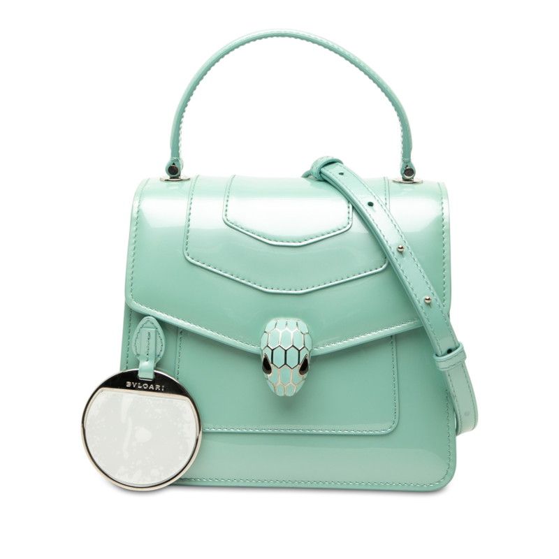 Bvlgari Serpenti Forever Chain Shoulder Bag 2-Way Aquamarine Patent — view 6