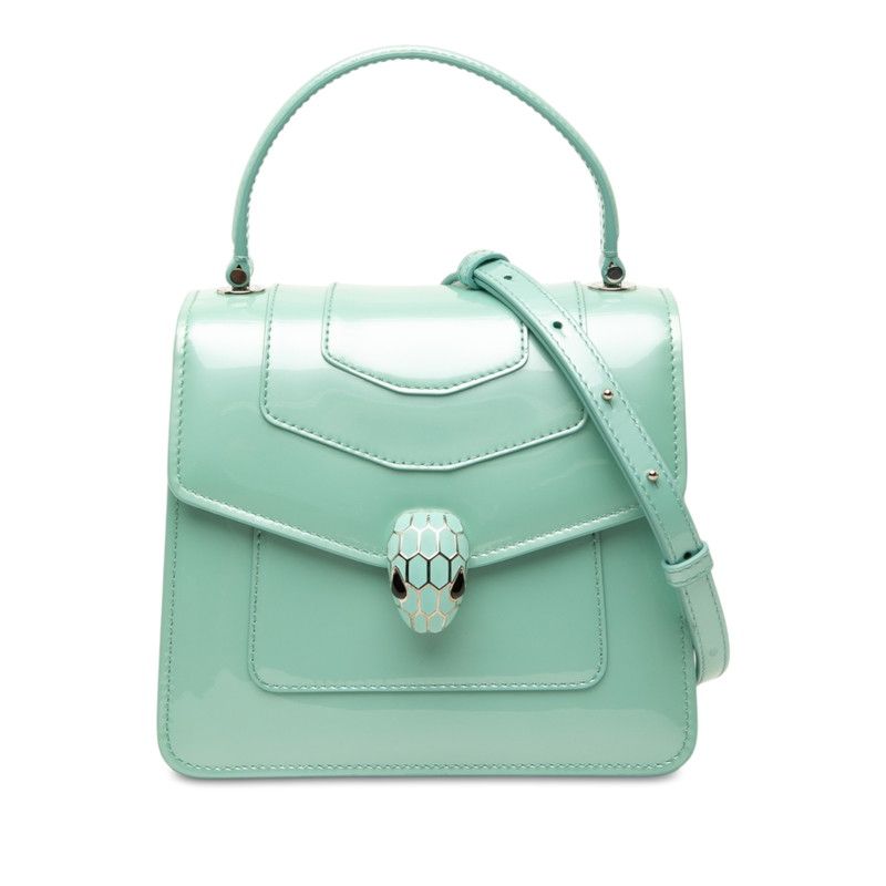 Bvlgari Serpenti Forever Chain Shoulder Bag 2-Way Aquamarine Patent