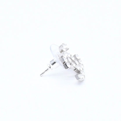 Chanel CC Logo Earrings Stamp Metal Rhinestone Silver — view 5
