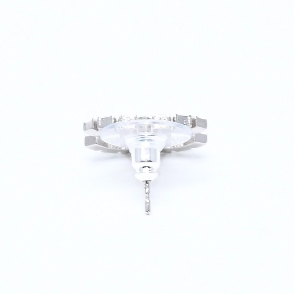 Chanel CC Logo Earrings Stamp Metal Rhinestone Silver — view 6