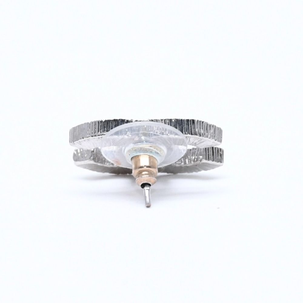 Chanel CC Logo Earrings 08A Stamp Metal Rhinestone Silver — view 7