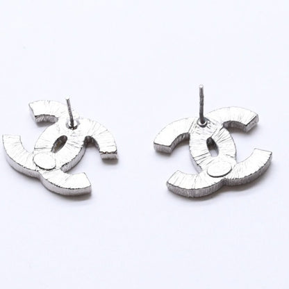Chanel CC Logo Earrings 08A Stamp Metal Rhinestone Silver — view 8