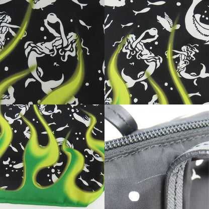 Prada Tote Bag Mermaid Nylon Leather Black Green Shoulder Fire Pattern — view 5
