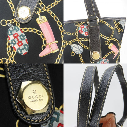 Gucci Tote Bag Satin Leather Black Multicolor — view 4