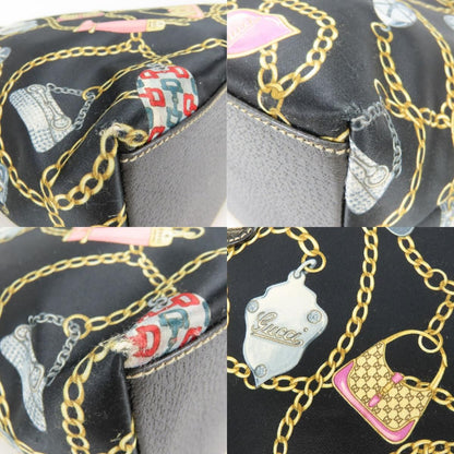 Gucci Tote Bag Satin Leather Black Multicolor — view 3