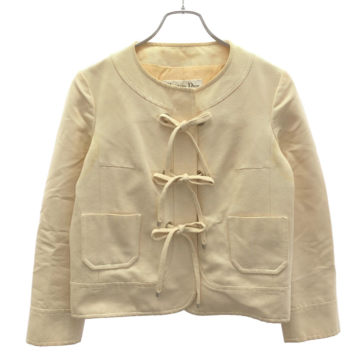 Dior by John Galliano Lace-up Collarless Jacket Ivory