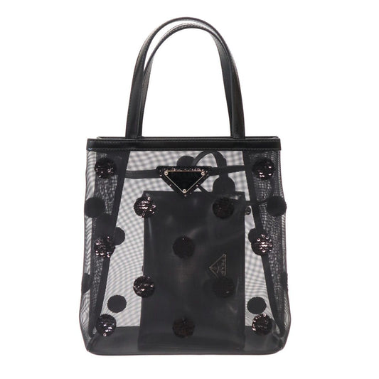 Prada Rete Ricamo Poi Sequin Dot Mesh Tote Bag Black