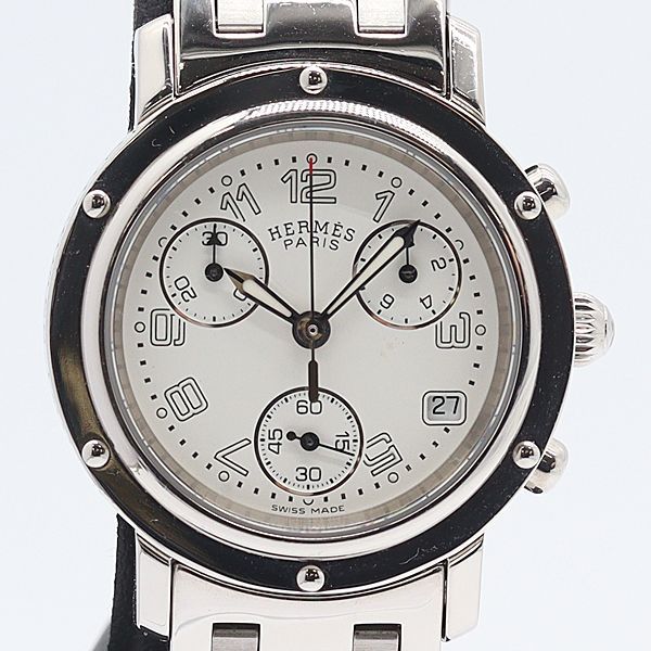 Hermes Clipper Chrono White Dial Date Watch