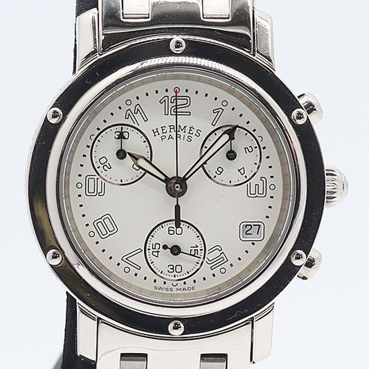 Hermes Clipper Chrono White Dial Date Watch