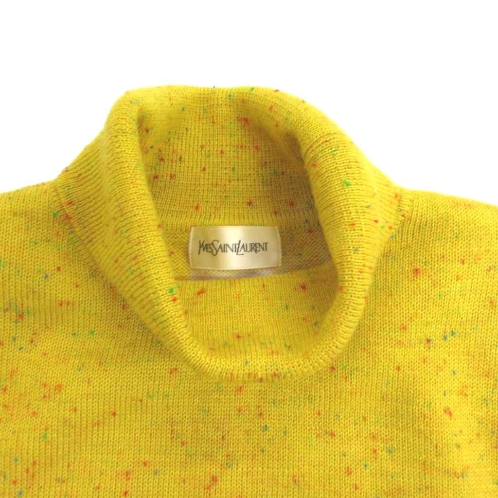 Saint Laurent Vintage Long Dress Knit Long Sleeve Nep Turtleneck Yellow MG M — view 6