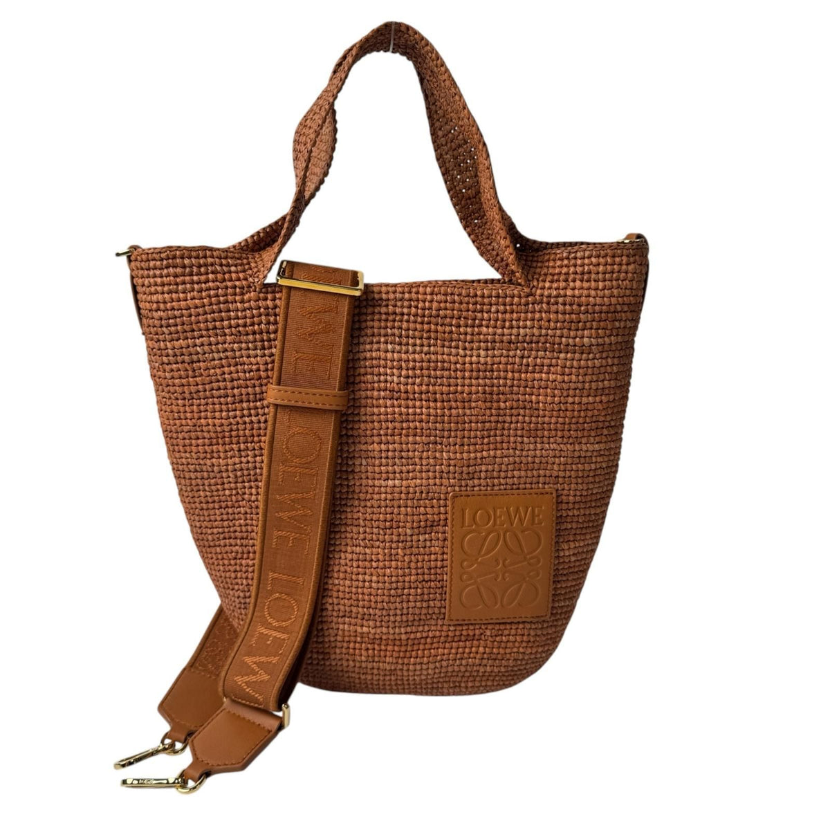 Loewe Slit Mini Raffia Leather 2-Way Tote Shoulder Bag