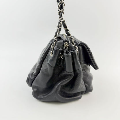 Chanel Quilted CC Logo Gathered Chain Shoulder Bag Leather Black Silver Seal — view 4