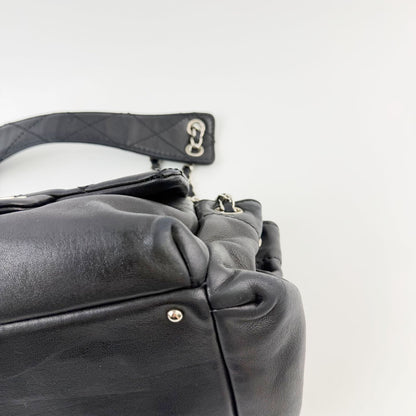 Chanel Quilted CC Logo Gathered Chain Shoulder Bag Leather Black Silver Seal — view 8