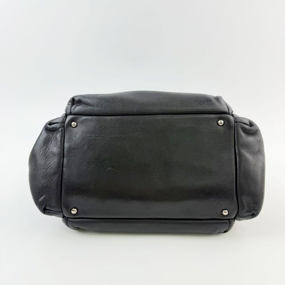 Chanel Quilted CC Logo Gathered Chain Shoulder Bag Leather Black Silver Seal — view 6